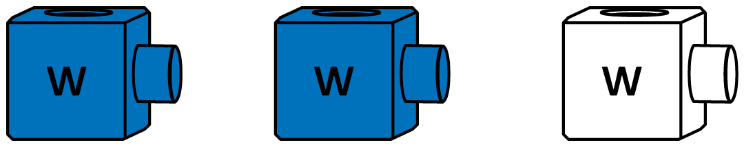 A group of cubes. 2 cubes are colored. One cube is not colored.