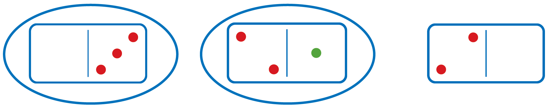 3 dot tiles, each having a rectangular shape and a line dividing it into two squares.