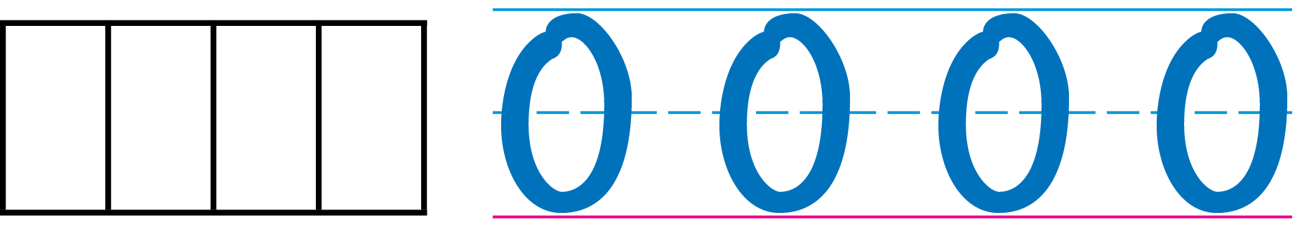 4 boxes in a row. None of them are shaded. The number 0 is written next to the row 4 times.