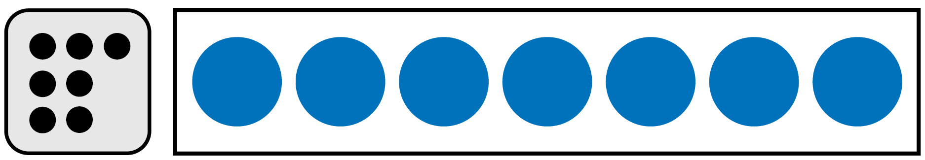 Dots are shown. The group shows, dot, dot, dot, dot, dot, dot, dot. A box with 7 counters is shown beside the dots.