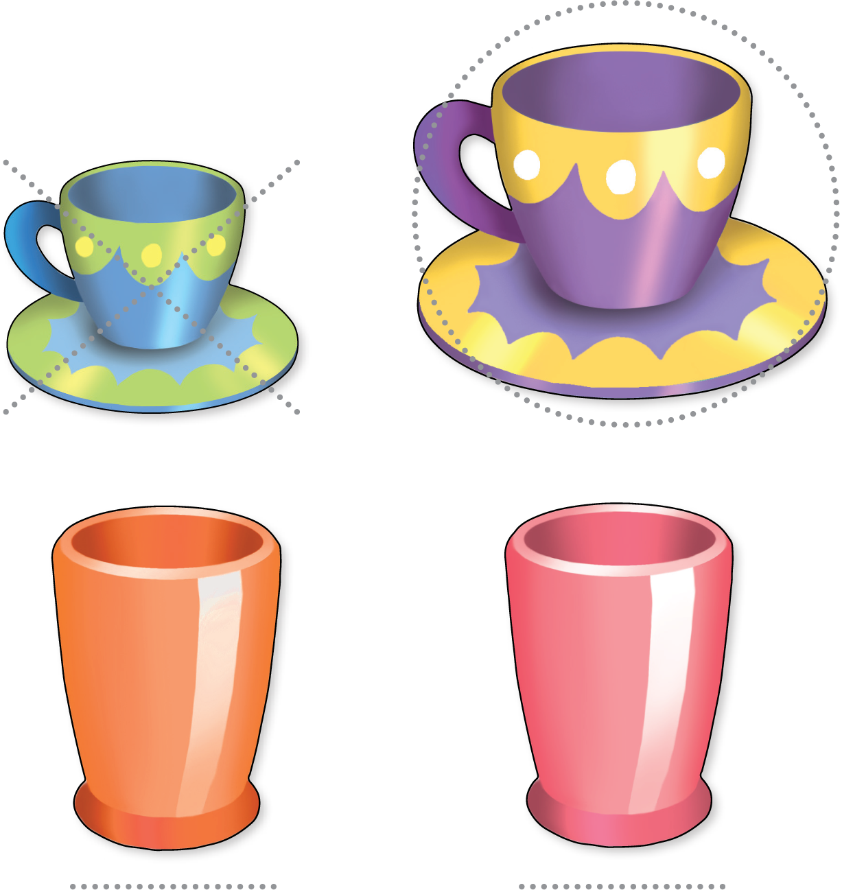 Two groups of cups.